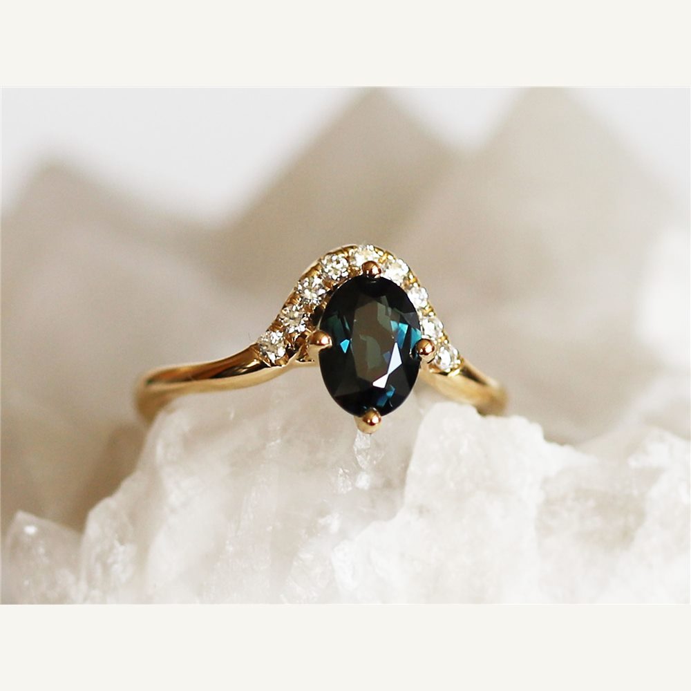 Mila Australian teal sapphire and diamond ring