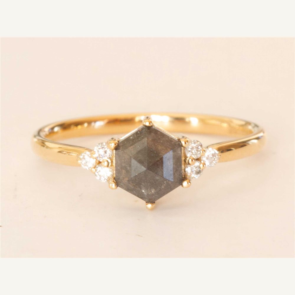 Savia hexagonal salt-and-pepper diamond engagement ring