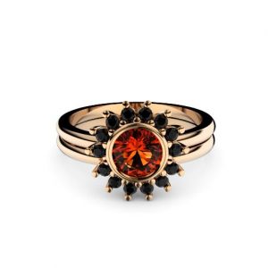 Citrine Black Diamonds Gold Ring with Matching Band | divine elements
