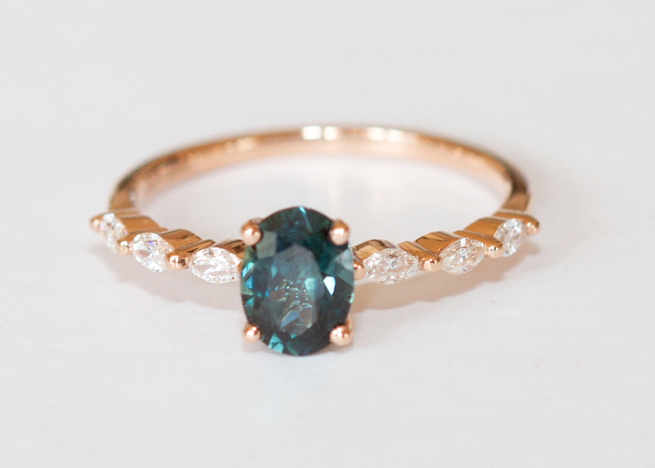 Elisa Teal Green Blue Sapphire and Marquise Diamond Rose Gold ...