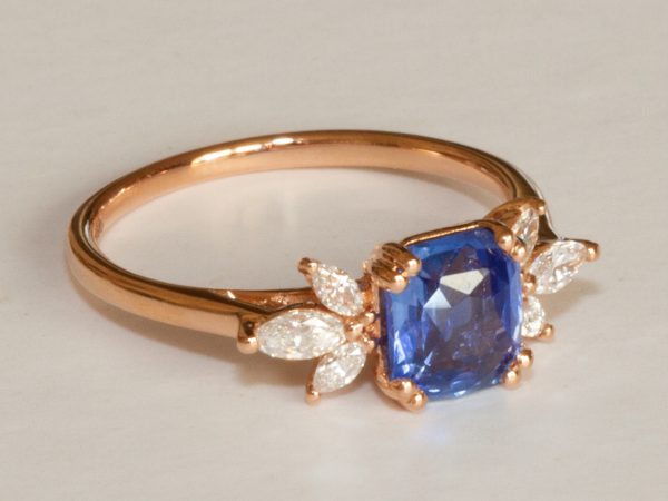 Alessandra Ceylon Sapphire and Marquise Diamond Ring