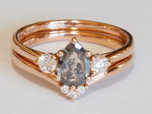 Galilea Pear Salt and Pepper Diamond Ring