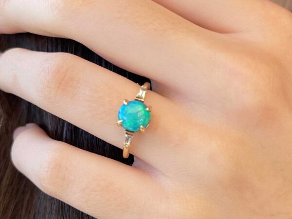 lightning ridge opal ring | aquamarine baggette ring| custom made gemstone ring | divine elements