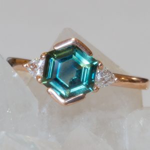 Trillare Teal Sapphire Diamond Engagement Ring