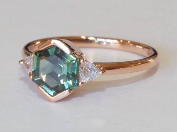 geometric teal sapphire ring | custom made gemstone ring | divine elements