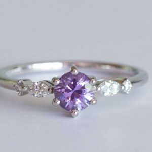 lavender round sapphire and diamond engagement ring