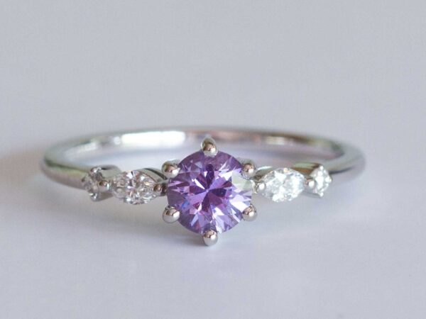 lavender round sapphire and diamond engagement ring