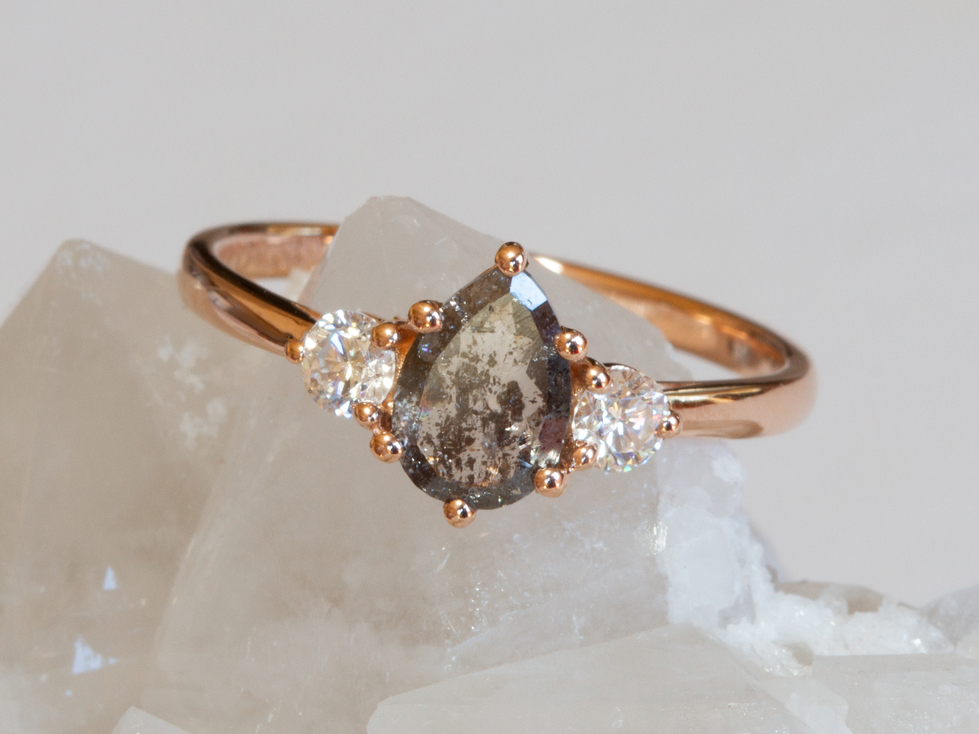 Pear Salt & Pepper Diamond Engagement Ring - Divine Elements