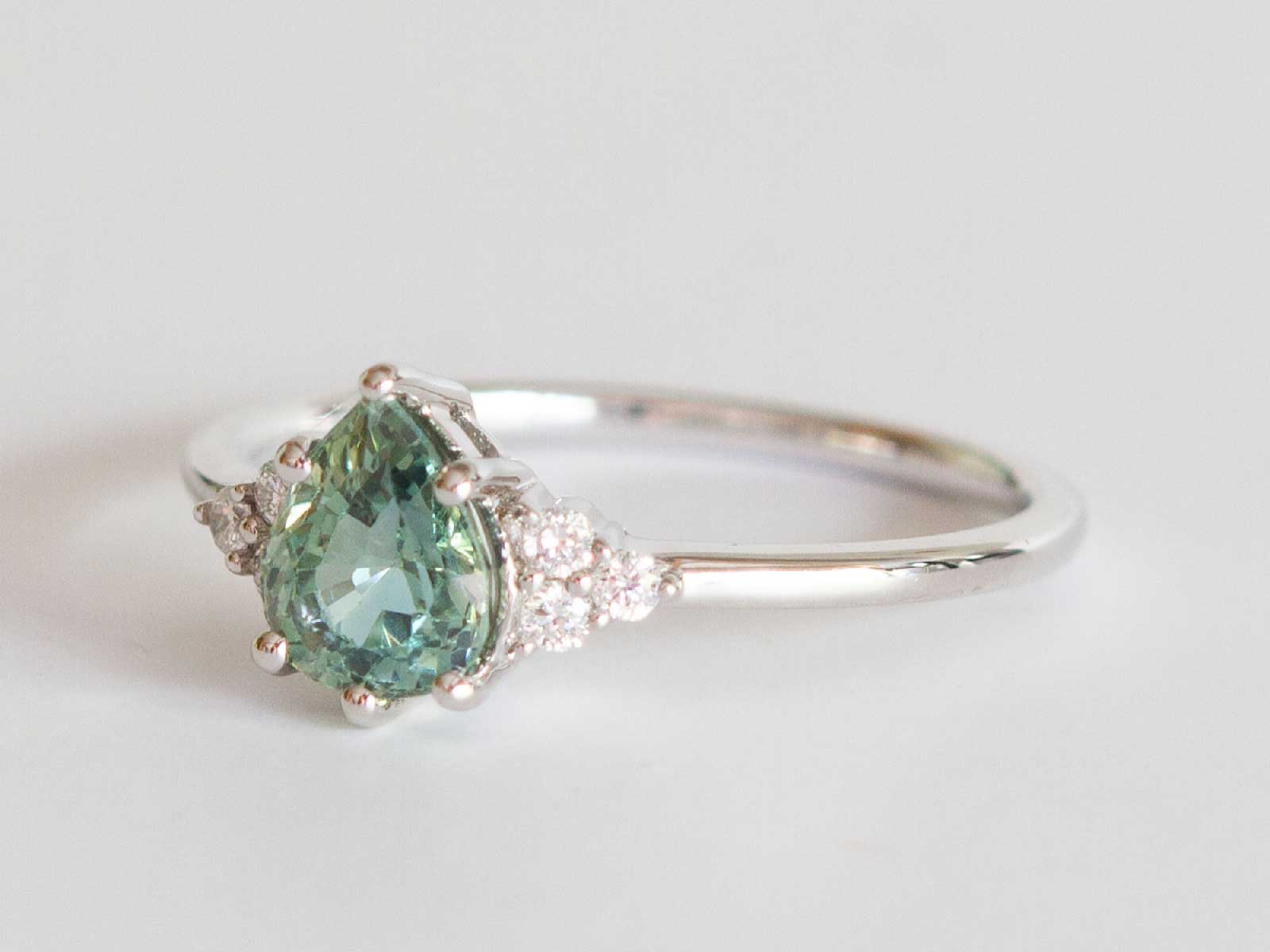 Mint Green Pear Sapphire Engagement Ring | Divine Elements