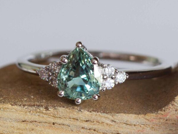 mint pear sapphire ring | custom made gemstone ring | divine elements